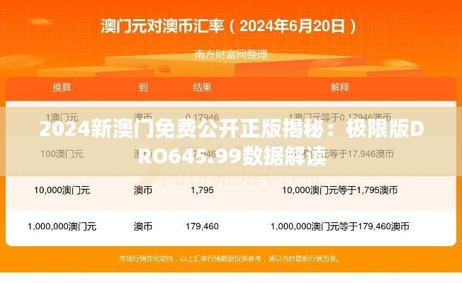 2024新澳门免费公开正版揭秘:极限版DRO645.99数据解读